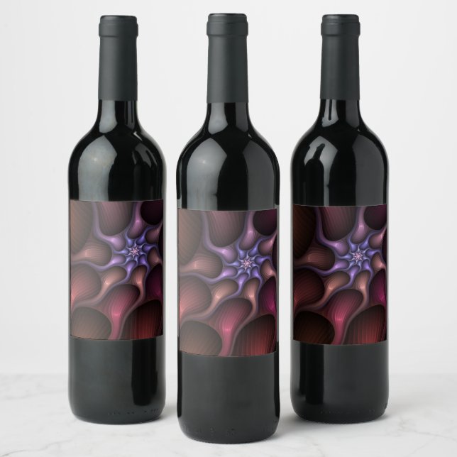 Magical Shiny Abstract Striped Colourful Fractal Wine Label (Bottles)