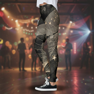 Magical Shiny Gold Stars Strings and Bokeh Lights Leggings