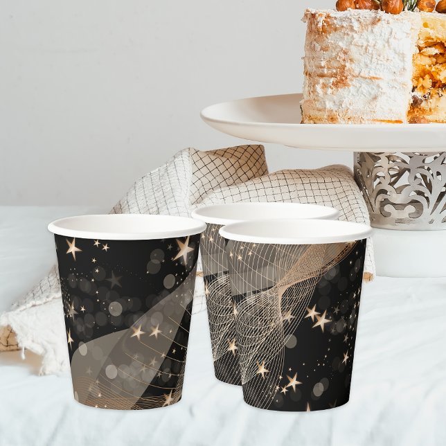 Magical Shiny Gold Stars Strings and Bokeh Lights Paper Cups (Creator Uploaded)