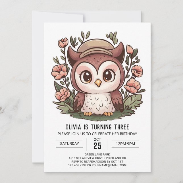 Magical Simple Digital Owl Birthday Invitation (Front)