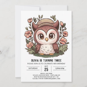 Magical Simple Digital Owl Birthday Invitation