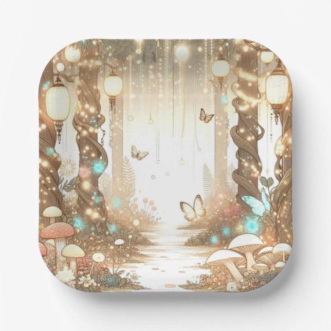 Magical Simple Enchanted Forest Baby Shower Paper Plate (Front)