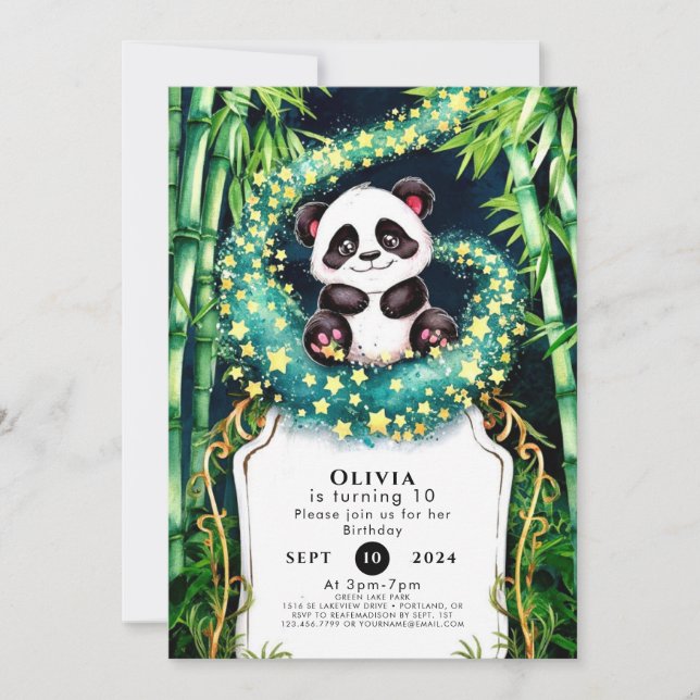 Magical Simple Kids' Panda Birthday Invitation (Front)