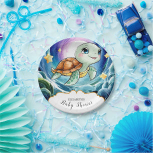 Magical Simple Sea Turtle Baby Shower Paper Plate