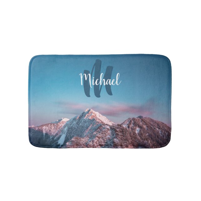 Magical sky monogram mountain Storžič Slovenia Bath Mat (Front)