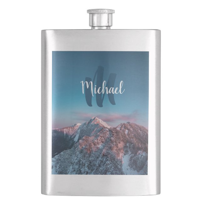Magical sky monogram mountain Storžič Slovenia Hip Flask (Front)