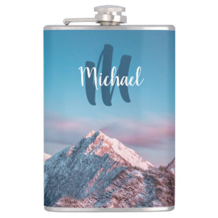 Magical sky monogram mountain Storžič Slovenia Hip Flask