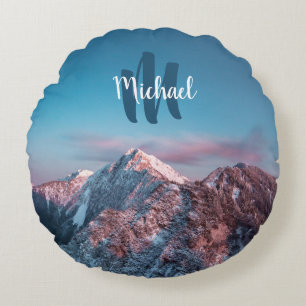 Magical sky monogram mountain Storžič Slovenia Round Pillow