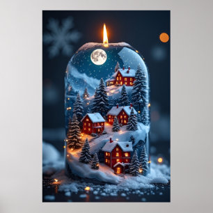 🕯️ Magical Snow Globe Candle – Cozy Christmas Poster