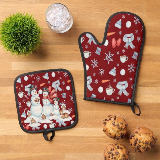 Magical Snowman Frozen Oven Mitt & Pot Holder Set (Top Down)