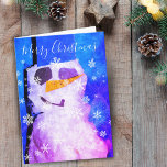 Magical Snowman Snowflake Merry Christmas Holiday Card<br><div class="desc">Magical Snowman and Snowflakes Merry Christmas Holiday Card - Festive Christmas card with a snowman and white snowflakes on an abstract blue background. The wish Merry Christmas is in white script.</div>