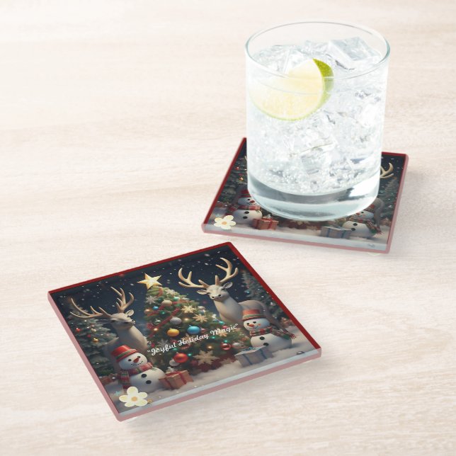 "Magical Snowy Nights" Glass Coaster (Angled)