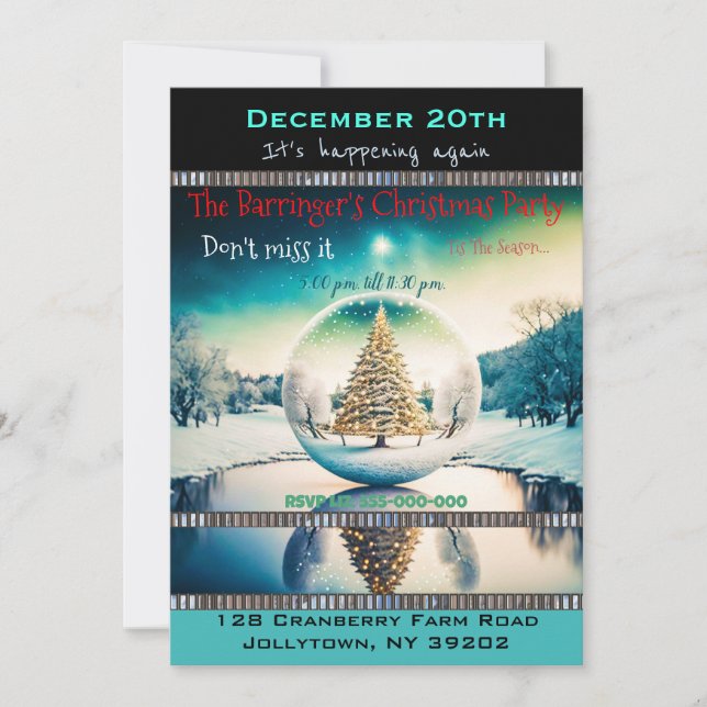 Magical Snowy Sphere Tree Annual  Christmas Party Invitation (Front)