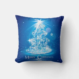 Magical Sparkling Blue Christmas Tree Square Throw Pillow