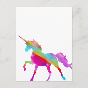 Magical sparkly rainbow prancing unicorn postcard