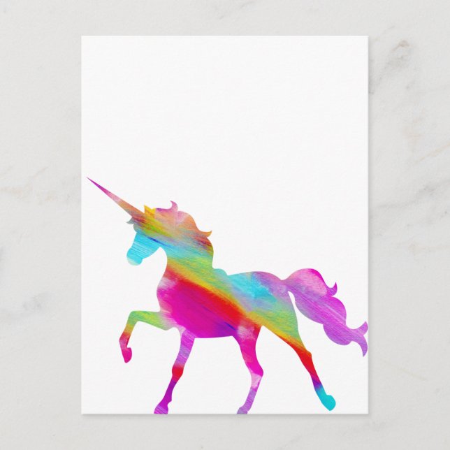 Magical sparkly rainbow prancing unicorn postcard (Front)