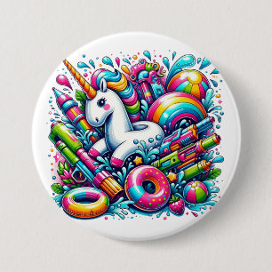 Magical Splash: Unicorn Pool Party Summer Fun 3 Inch Round Button