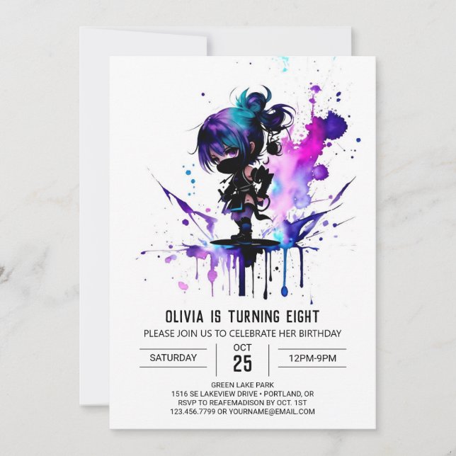 Magical Spy Ninja Digital Girl Birthday Invitation (Front)