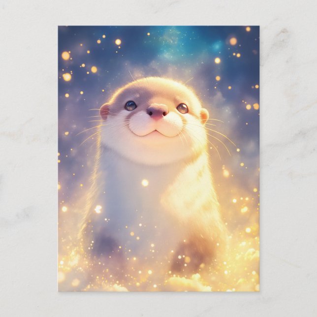 Magical Starry Otter Glowing Night Postcard (Front)