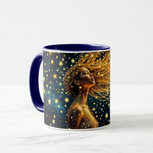 Magical starry portrait of gold fantasy woman mug