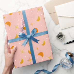 Magical Stars & Moons Jolly Soft Pink Wrapping Paper
