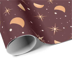 Magical Stars & Moons   Sophisticated Wine Red Wrapping Paper