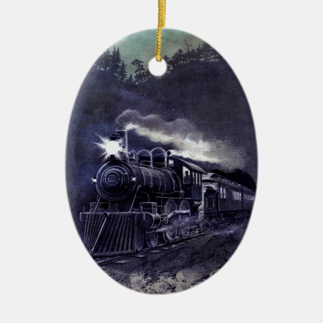 Magical Steam engine Victorian Train Ornamnent Ceramic Ornament (Front)