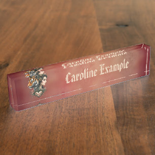 Magical steampunk floral world: nameplate