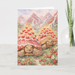 Magical Strawberry land with birthday cake turtles Card