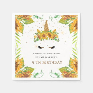 magical sunflower unicorn Birthday Paper Napkin