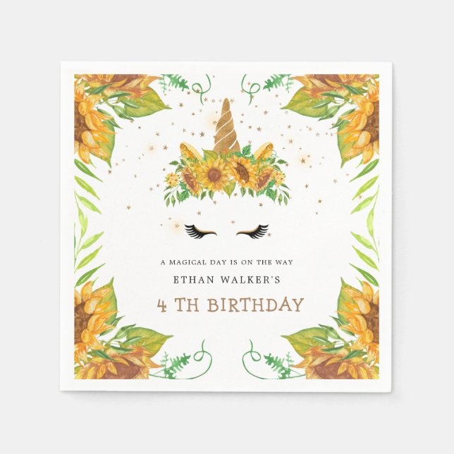 magical sunflower unicorn Birthday Paper Napkin (Front)