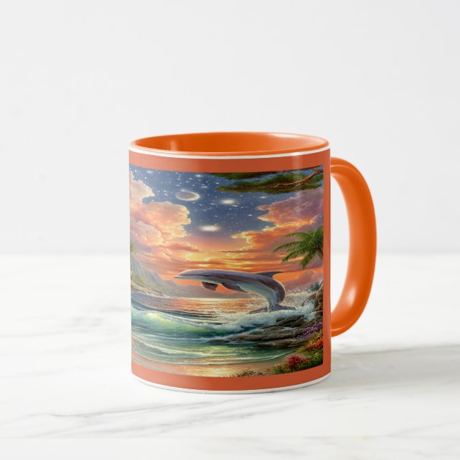 Magical Sunset Dolphin Tropical Ocean Mug (Devant droit)