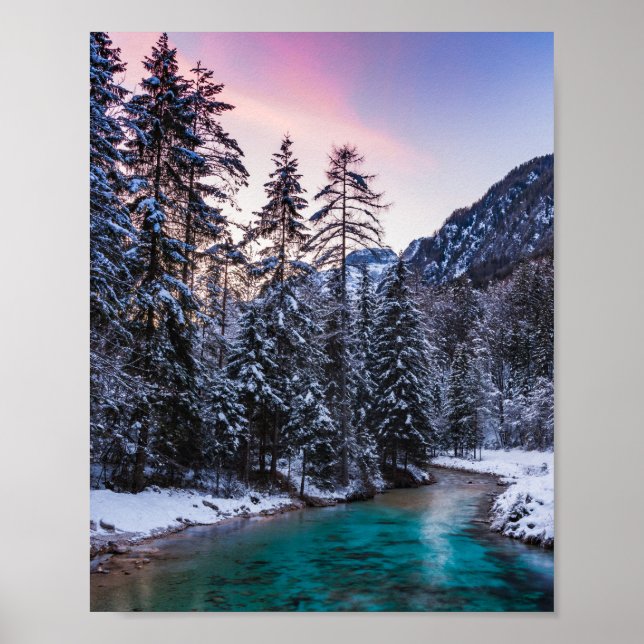 Magical sunset turquoise river Mojstrana, Slovenia Poster (Front)