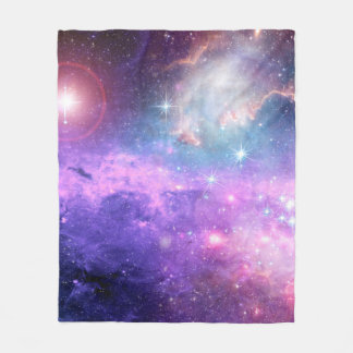 Magical surreal colorful space background with man fleece blanket