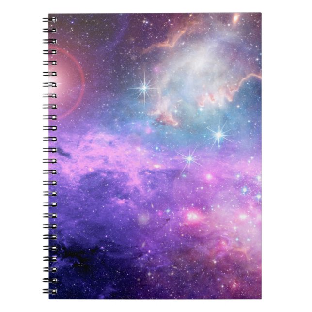 Magical surreal colourful space background with ma notebook (Front)