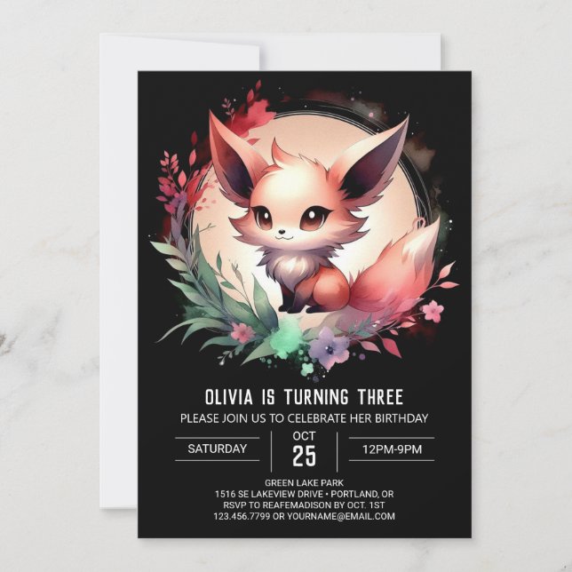  Magical Sweet Fox Birthday digital Invitation (Front)
