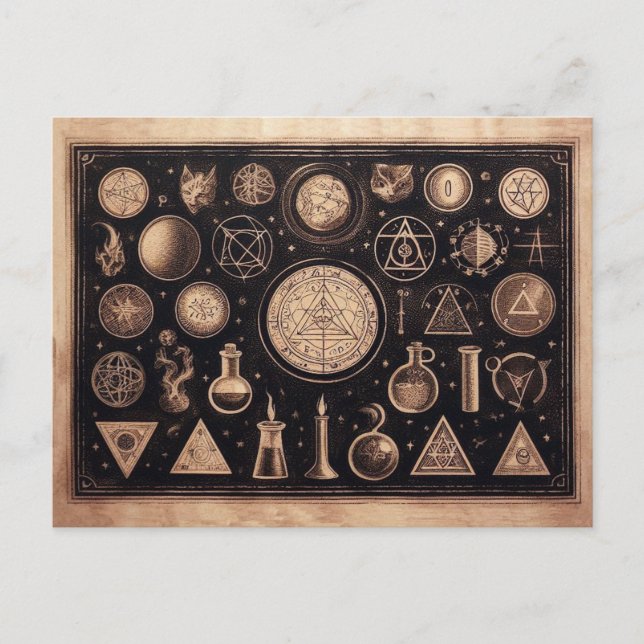 Magical Symbols Antique Drawing Postcard (Front)