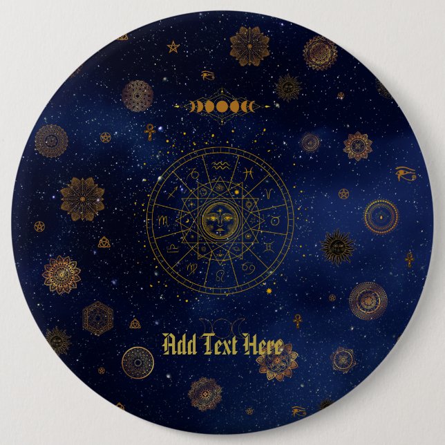 Magical Symbols of Protection Mandala Pagan Witch 6 Inch Round Button (Front)