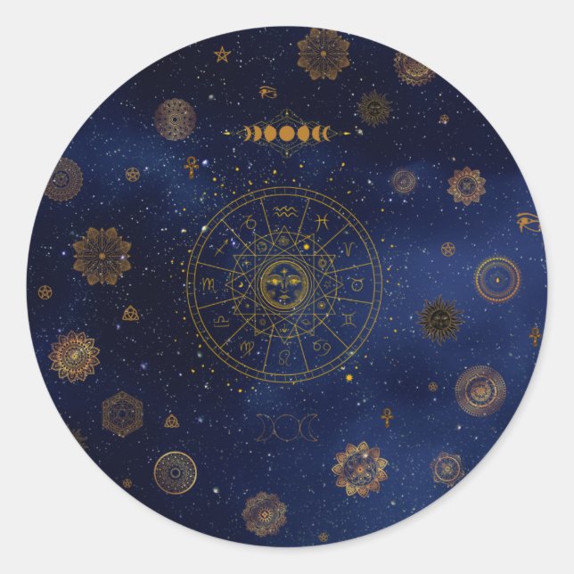 Magical Symbols of Protection Mandala Pagan Witch Classic Round Sticker (Front)
