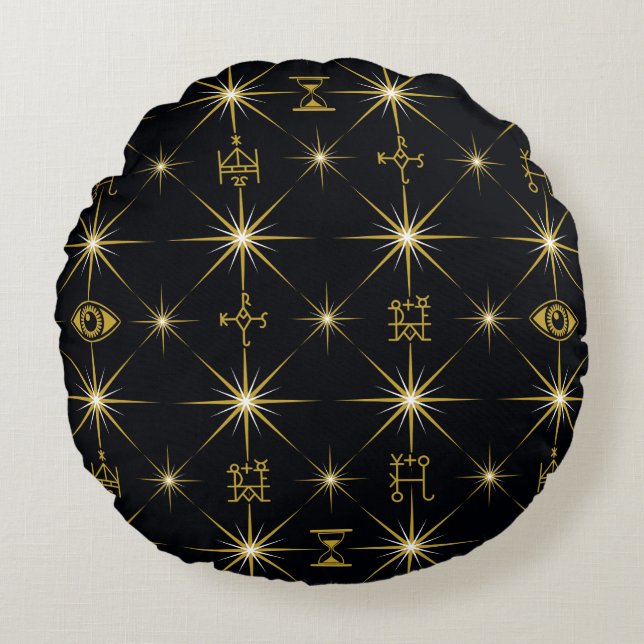 Magical Symbols Pattern Round Pillow (Front)