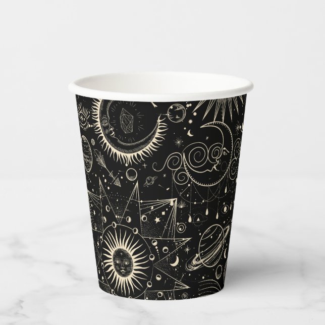 Magical tarot astrology boho celestial pattern paper cups (Front)