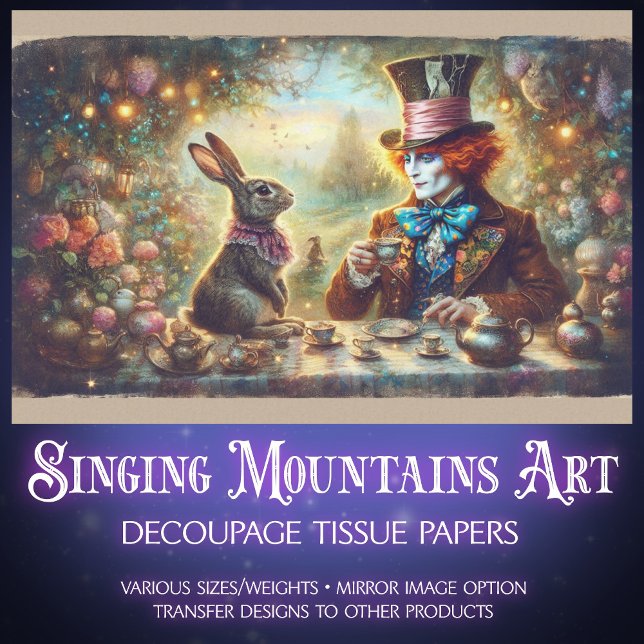 Magical Tea Time Hatter and Rabbit Decoupage Tissue Paper (Creator Uploaded)