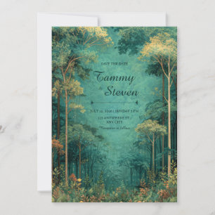 Magical Teal Forest Firefly Wedding Invitation