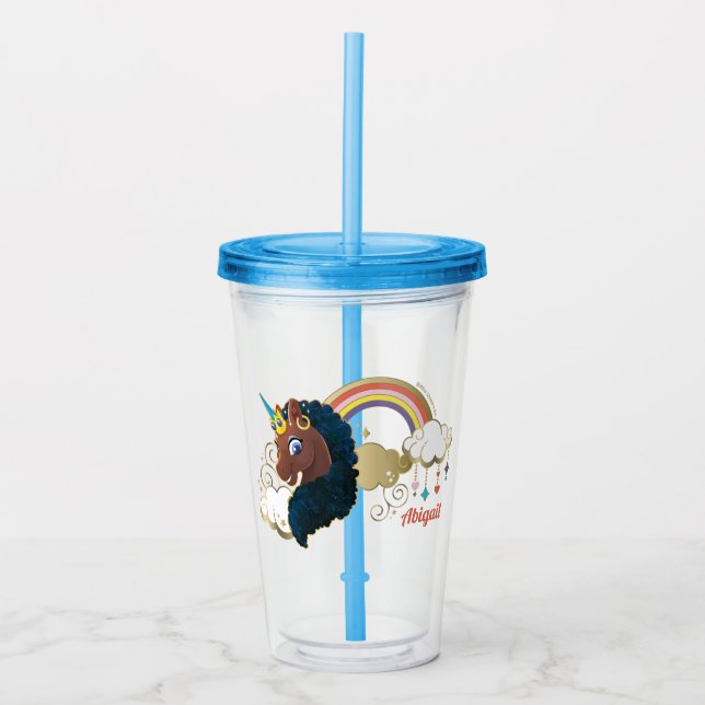Magical the Unicorn Rainbow & Clouds Design Acrylic Tumbler (Front)