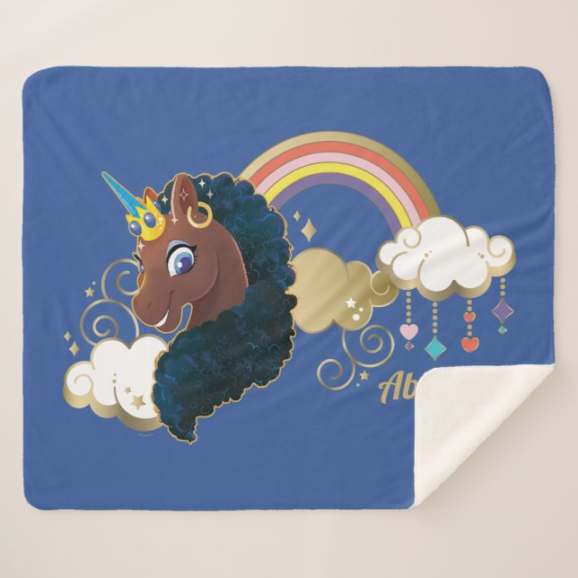 Magical the Unicorn Rainbow & Clouds Design Sherpa Blanket (Front (Horizontal))