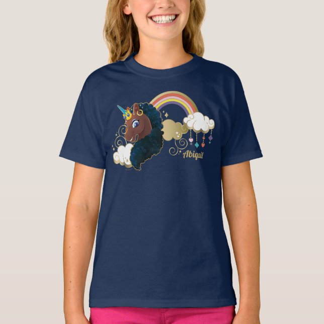Magical the Unicorn Rainbow & Clouds Design T-Shirt (Front)