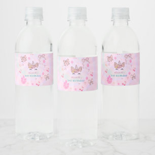 Magical Tie Dye Unicorn Coquette Bow Birthday Water Bottle Label