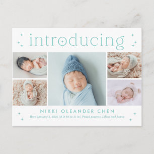 Magical Time Editable Colour Birth Announcement Postcard