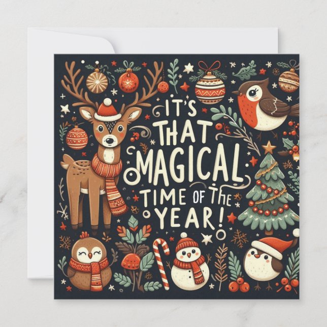 Magical time of the year Deer- Christmas foxes Holiday Card (Front)