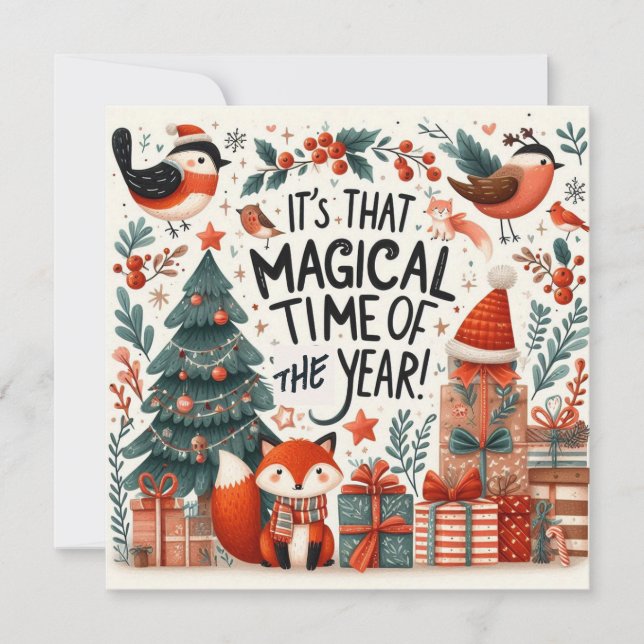 Magical time of the year tree - Christmas foxes Holiday Card (Front)